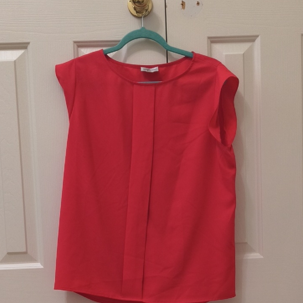Tahari ASL Vibrant Red Cap Sleeve Blouse